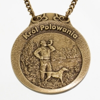 medal myśliwski; motyw myśliwy z psem; Król Polowania; wykończenie w kolorze patynowanego mosiądzu