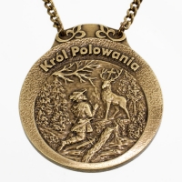 medal myśliwski; motyw Święty Hubert; Król Polowania; wykończenie w kolorze patynowanego mosiądzu