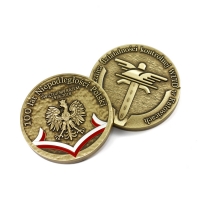 medal tłoczony z mosiądzu; wykończenie przez patynowanie; malowany kolorami; średnica 50mm; medale tłoczone dla Wojewódzkiego Inspektoratu Transportu Drogowego