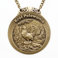 medal myśliwski; motyw głuszec; Król Polowania; wykończenie w kolorze patynowanego mosiądzu