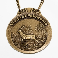 medal myśliwski; motyw daniel; Król Polowania; wykończenie w kolorze patynowanego mosiądzu