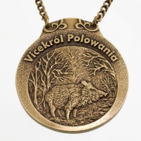 medal myśliwski; motyw dzik; Vicekról Polowania; wykończenie w kolorze patynowanego mosiądzu