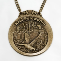 medal myśliwski; motyw gęsi; Król Polowania; wykończenie w kolorze patynowanego mosiądzu
