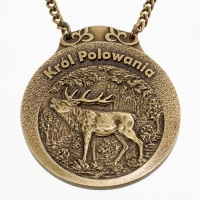 medal myśliwski; motyw jeleń; Król Polowania; wykończenie w kolorze patynowanego mosiądzu