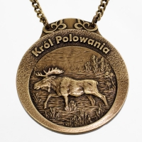 medal myśliwski; motyw łoś; Król Polowania; wykończenie w kolorze patynowanego mosiądzu
