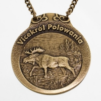medal myśliwski; motyw łoś; Vicekról Polowania; wykończenie w kolorze patynowanego mosiądzu