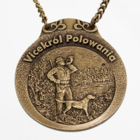 medal myśliwski; motyw myśliwy z psem; Vicekról Polowania; wykończenie w kolorze patynowanego mosiądzu