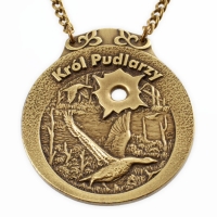 medal myśliwski; motyw gęsi; Król Pudlarzy; wykończenie w kolorze patynowanego mosiądzu