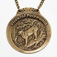 medal myśliwski; motyw ryś; Vicekról Polowania; wykończenie w kolorze patynowanego mosiądzu