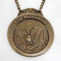 medal myśliwski; motyw sokół; Król Polowania; wykończenie w kolorze patynowanego mosiądzu