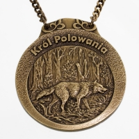 medal myśliwski; motyw wilk; Król Polowania; wykończenie w kolorze patynowanego mosiądzu