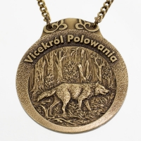 medal myśliwski; motyw wilk; Vicekról Polowania; wykończenie w kolorze patynowanego mosiądzu