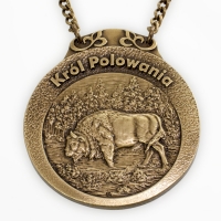 medal myśliwski; motyw żubr; Król Polowania; wykończenie w kolorze patynowanego mosiądzu