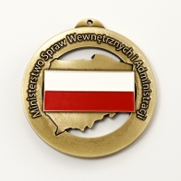 medal odlewany; wykończenie w kolorze patynowanego mosiądzu; malowany ręcznie; medal wykonany dla Ministerstwa Spraw Wewnętrznych i Administracji