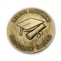 medal tłoczony z mosiądzu; średnica 70 mm; wykończenie przez patynowanie; medale wykonane na zamówienie Politechniki Śląskiej