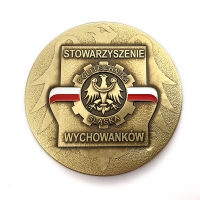 medal tłoczony z mosiądzu; średnica 70 mm; wykończenie przez patynowanie; malowany kolorami; medale wykonane na zamówienie Politechniki Śląskiej