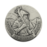 medal tłoczony z mosiądzu; wykończenie przez srebrzenie oraz patynowanie
