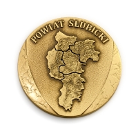 medal tłoczony z mosiądzu; wykończenie przez patynowanie; medal bity dla Powiatu Słubickiego