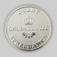 medal tłoczony z mosiądzu; wykończenie przez srebrzenie do połysku; średnica 70mm