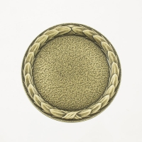 medal uniwersalny; średnica 70mm; motyw - sportowy wieniec laurowy; wykończenie w kolorze patynowanego mosiądzu; wkładka 50mm