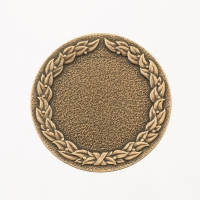 medal uniwersalny; średnica 60mm; motyw - ozdobny wieniec laurowy; wykończenie w kolorze patynowanej miedzi; wkładka 38mm