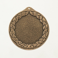 medal uniwersalny; średnica 60mm; motyw - ozdobny wieniec laurowy; wykończenie w kolorze patynowanej miedzi; wkładka 38mm; uszko do tasiemki
