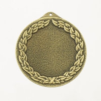 medal uniwersalny; średnica 60mm; motyw - ozdobny wieniec laurowy; wykończenie w kolorze patynowanego mosiądzu; wkładka 38mm; uszko do tasiemki