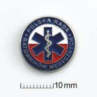 znaczek pins tłoczony z alpaki; malowany ręcznie; znaczek wykonany dla Polskiej Rady Ratowników Medycznych